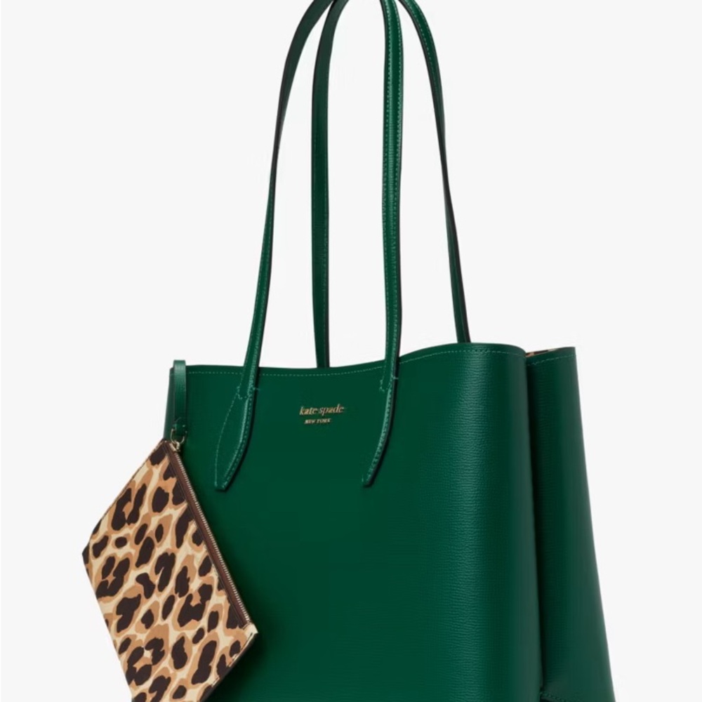 Kate Spade Green Tote Bag with Leopard Pouch